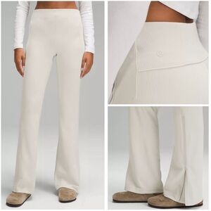 Lululemon Brushed Softstreme Ribbed Zip Flared Pant 32.5" Inseam in Bone Size 0